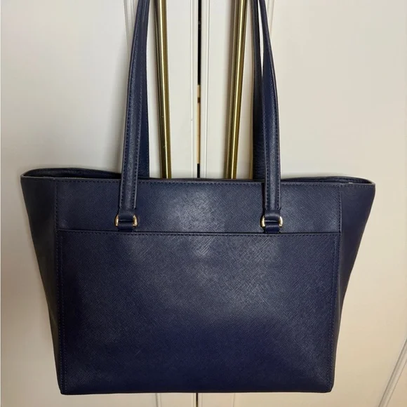 Tory Burch Navy Blue Leather Tote Bag - Purse - Picture 2 of 15